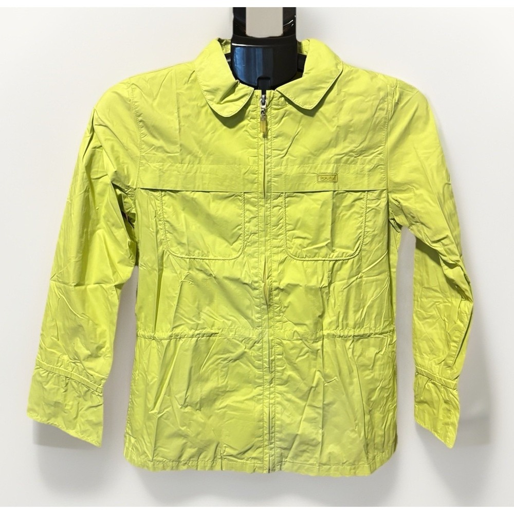 Fiama Golf‎ Womens XL Lime Green Rain Jacket Full Zip Bell Cuffs Mesh Lining